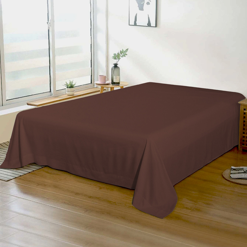 Cotton Home Super Soft Flat Sheet, 240 x 260cm, Super King, Chocolate Brown