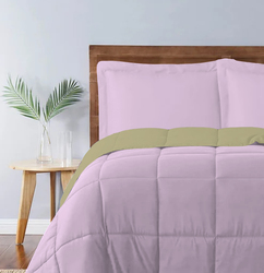 Cotton Home 3-Piece Comforter Set, 1 Reversible Comforter 220 x 240cm + 2 Pillowsham 50 x 75 + 5cm, King, Reverse Mustard/Front Light Purple