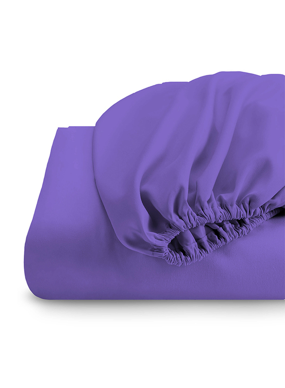 Cotton Home Super Soft Percale Weave Plain Fitted Sheet, 160 x 200 + 30cm, Purple