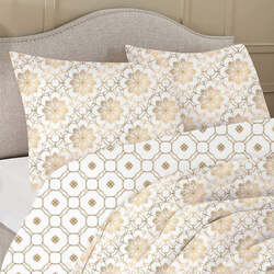 Cotton Home 3-Piece 100% Cotton Sateen 225T Azure Printed Comforter Set, 1 King Comforter 240x260 + 2 Pillowcase 50x75+15cm, Gold