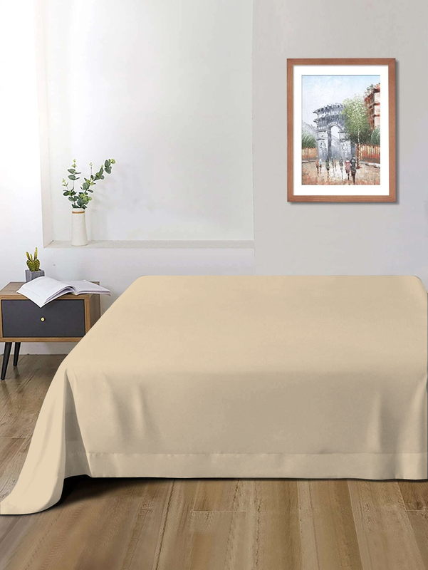 Cotton Home Super Soft Flat Sheet, 240 x 260cm, Super King, Stone Beige