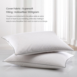 Cotton Home Comfort Pillow with Grey Cord, 50 x 75cm, White