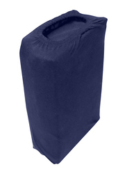 Cotton Home 3-Piece Jersey Fitted Sheet Set, 1 Fitted Sheet 180 x 200 x 30 + 2 Pillow Case 48 x 74 x 12cm, King, Navy Blue
