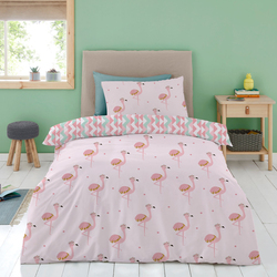 Cotton Home 2-Piece 100% Cotton Printed Flamingo Comforter Set, 1 Comforter 135x220cm + 1 Pillowcase 50x75+15cm, Multicolour