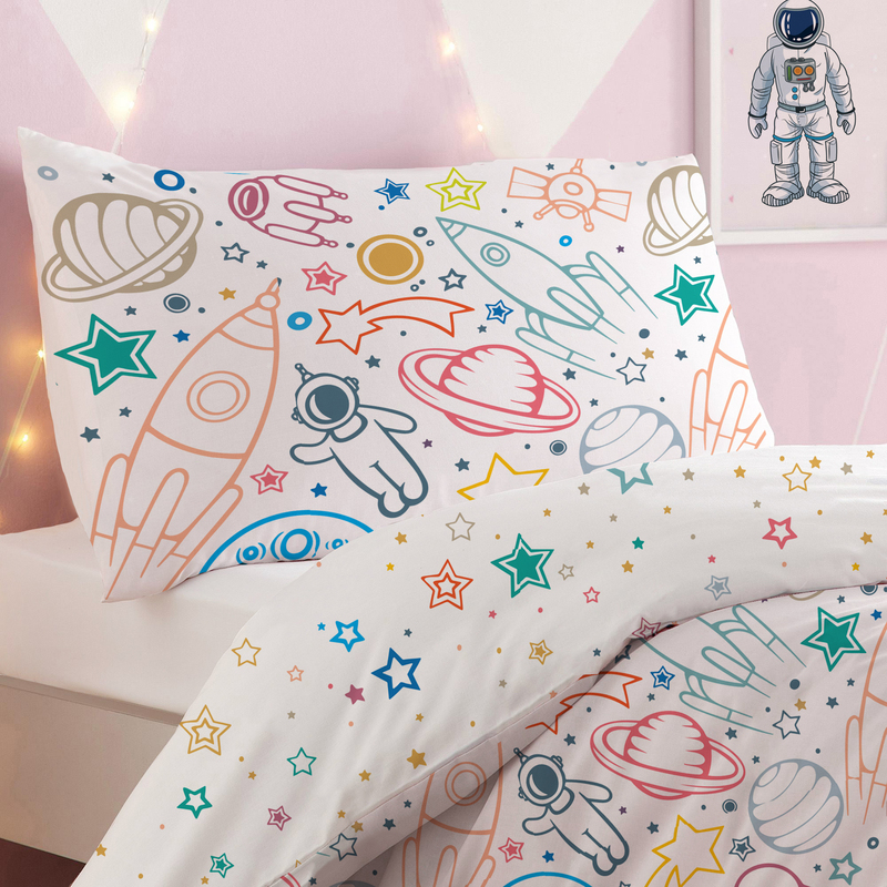 Cotton Home 2-Piece 100% Cotton Printed Galaxy Comforter Set, 1 Comforter 135x220cm + 1 Pillowcase 50x75+15cm, Multicolour