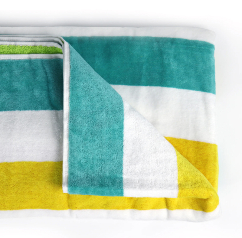 Cotton Home 100% Cotton Multistrip Reversible Wave Pool Towel, 90 x 180cm, Yellow/Dark Mint