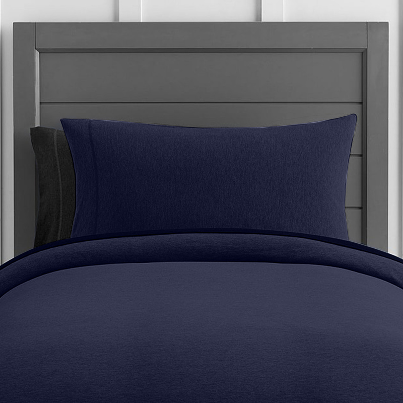 Cotton Home Jersey 3-Piece Duvet Set, 1 Duvet Cover 220 X 220cm + 2 Pillow Case 48 X 74 X 12cm, Double, Navy Blue