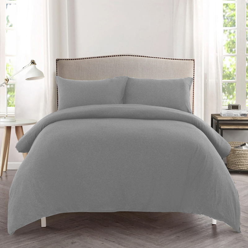 Cotton Home Jersey 3-Piece Duvet Set, 1 Duvet Cover 160 X 200cm + 2 Pillow Case 48 X 74 X 12cm, Queen, Grey