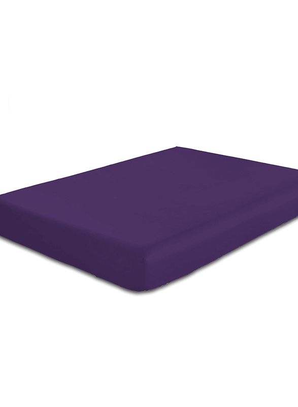 Cotton Home Super Soft Percale Weave Plain Fitted Sheet, 120 x 200 + 25cm, Dark Purple