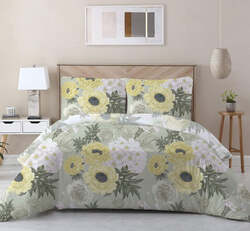 Cotton Home 3-Piece 100% Cotton Sateen 225T Willow Queen Printed Comforter Set, 1 King Comforter 240x260 + 2 Pillowcase 50x75+15cm, Light Yellow