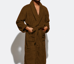 Cotton Home Bathrobe with Pockets Terry, Wood Brown