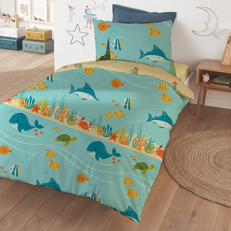 

Cotton Home 3-Pieces Aqua Duvet Cover Set for Kids, 135 x 220cm, Printed