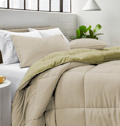 Cotton Home 3-Piece Comforter Set, 1 Reversible Comforter 220 x 240cm + 2 Pillowsham 50 x 75 + 5cm, King, Reverse Mustard/Front Stone