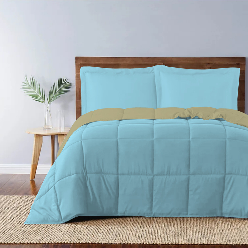 Cotton Home 3-Piece Comforter Set, 1 Reversible Comforter 220 x 240cm + 2 Pillowsham 50 x 75 + 5cm, King, Reverse Mustard/Front Teal