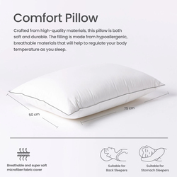 Cotton Home Comfort Pillow with Grey Cord, 50 x 75cm, White