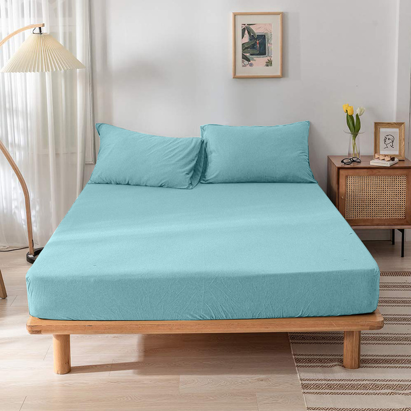 Cotton Home 3-Piece Jersey Fitted Sheet Set, 1 Fitted Sheet 120 x 200 x 30 + 2 Pillow Case 48 x 74 x 12cm, Single/Twin, Mint Green