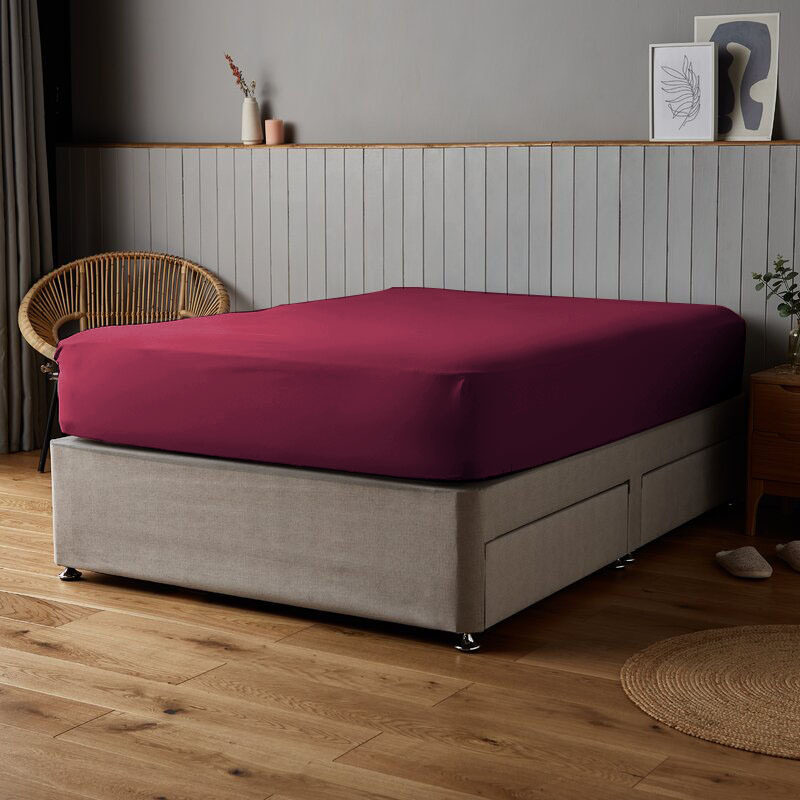 

Cotton Home Fitted Sheet 100% Cotton, 180 x 200 + 30cm, Burgundy