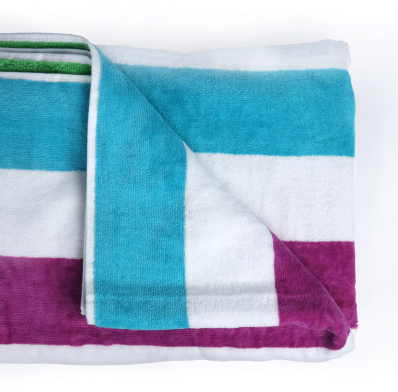 Cotton Home 100% Cotton Multistrip Reversible Wave Pool Towel, 90 x 180cm, Purple/Aqua Green