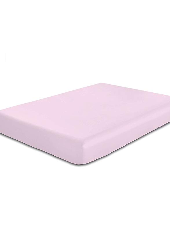 Cotton Home Super Soft Percale Weave Plain Fitted Sheet, 120 x 200 + 25cm, Pink