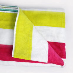 Cotton Home 100% Cotton Multistrip Reversible Wave Pool Towel, 90 x 180cm, Lemon/Hot Pink