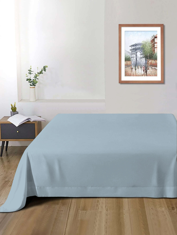Cotton Home Super Soft Flat Sheet, 200 x 220cm, Queen, Metallic Blue