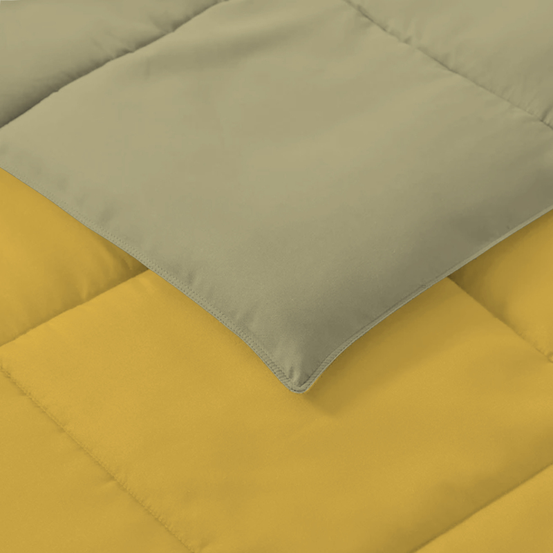 Cotton Home 3-Piece Comforter Set, 1 Reversible Comforter 220 x 240cm + 2 Pillowsham 50 x 75 + 5cm, King, Reverse Mustard/Front Golden