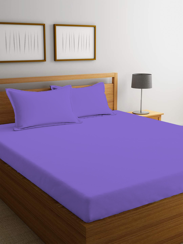 Cotton Home 3-Piece Super Soft Fitted Sheet Set, 1 Single Fitted Sheet Size 90X200+20cm + 2 Pillow Cases, Violet