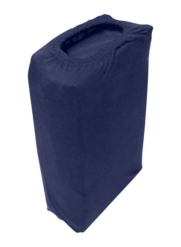 Cotton Home 3-Piece Jersey Fitted Sheet Set, 1 Fitted Sheet 120 x 200 x 30 + 2 Pillow Case 48 x 74 x 12cm, Single/Twin, Navy Blue