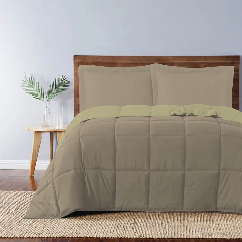 Cotton Home 3-Piece Comforter Set, 1 Reversible Comforter 220 x 240cm + 2 Pillowsham 50 x 75 + 5cm, King, Reverse Mustard/Front Dark Phone