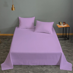 Cotton Home 3-Piece Flat Sheet Set, 1 Flat Sheet + 2 Pillow Case, Single, Light Purple