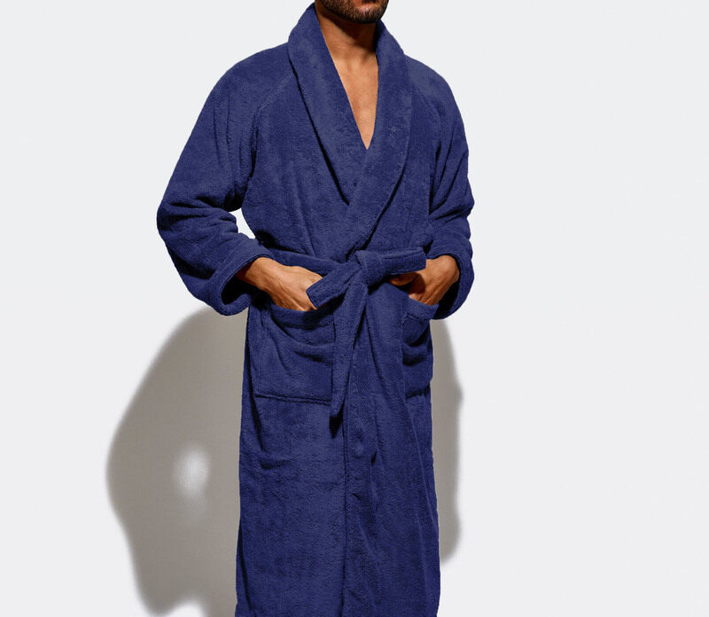 Cotton Home Bathrobe with Pockets Terry, Blue