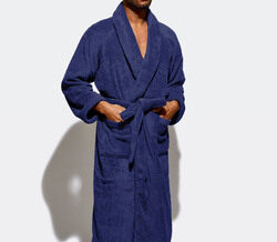 Cotton Home Bathrobe with Pockets Terry, Blue