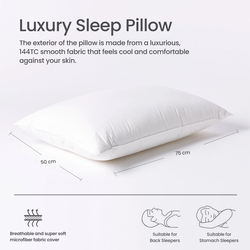 Cotton Home Luxury Sleep Pillow with Self Fabric Cord, 50 x 75cm, White