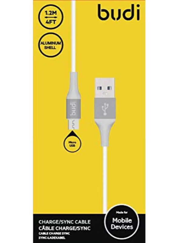 

Budi 1.2-Meters Micro-B USB Charging Data Cable, USB Type A to Micro-B USB for Smartphones/Tablets, White/Grey