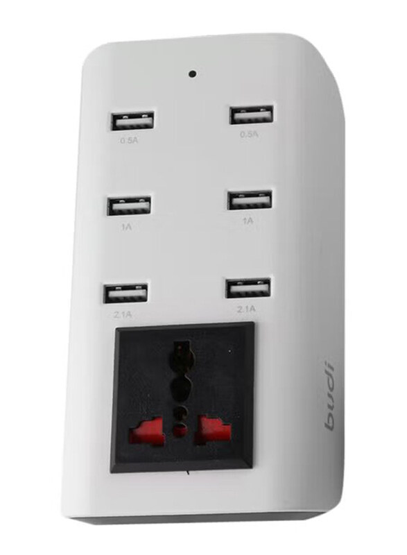 

Budi Portable Adapter With 6 Usb Ports, White