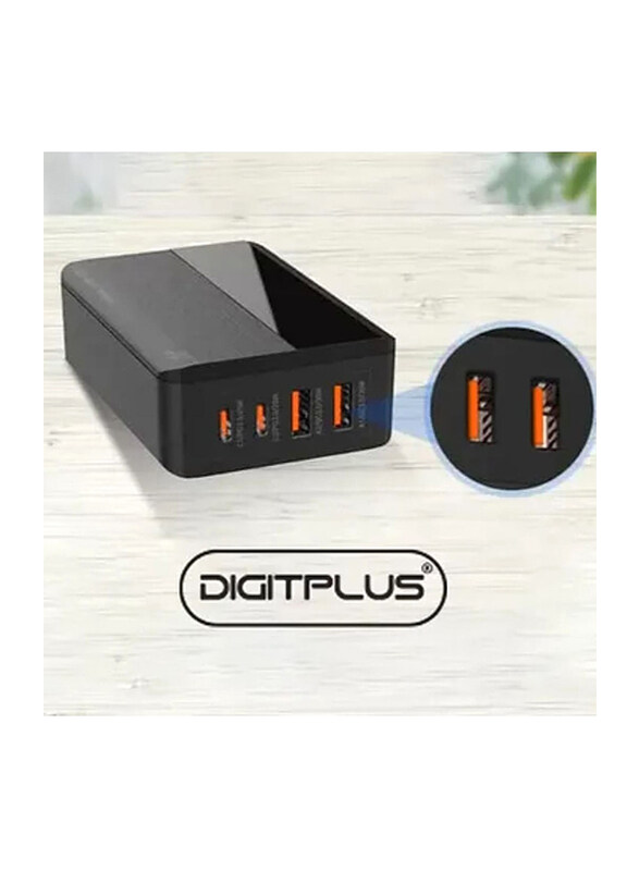 

Digitplus 65W UK Wall Charger, 4 USB Ports, Black