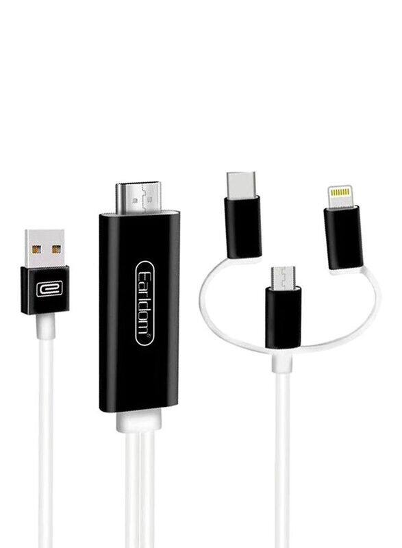 

Earldom One Size Multiple Types 3-In-1 Universal Data Sync and Charging Cable, USB A Male to for Suitable Devices, Black/White