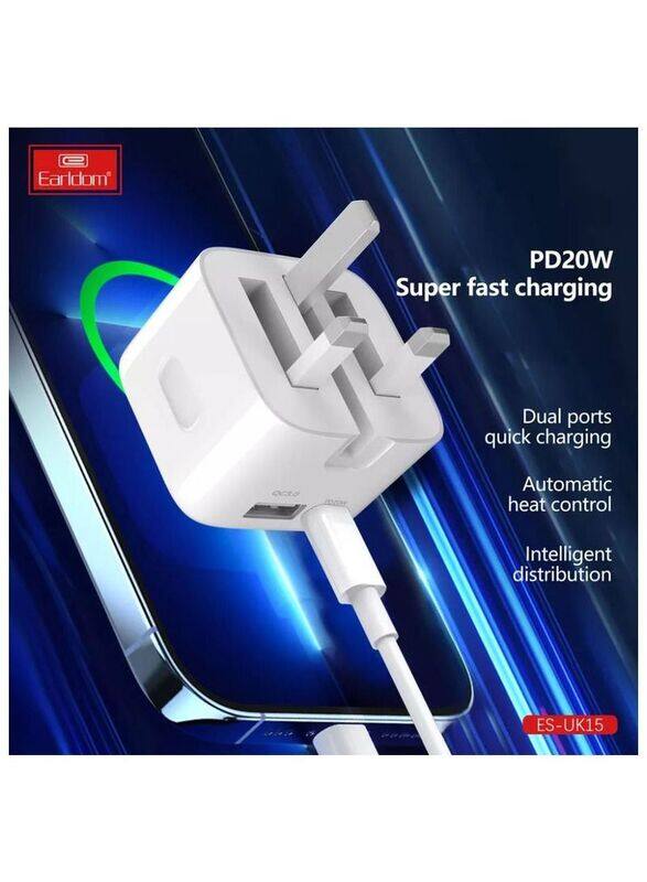 

Earldom QC 3.0 + PD Foldable UK Wall Charger, ES-UK15, White