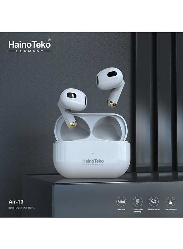 

Haino Teko AIR 13 Wireless In-Ear Earbuds with Mic & Bluetooth, White