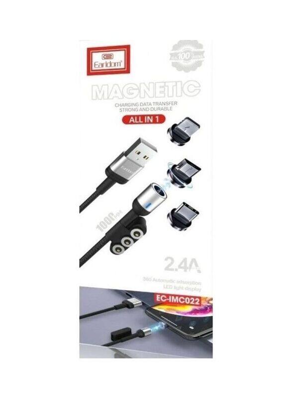 

Earldom 1-Meter Multiple Types All-In-1 Magnetic Charging Data Transfer Cable, USB A Male to USB C, Micro Port, Lightning for Suitable Devices, Black