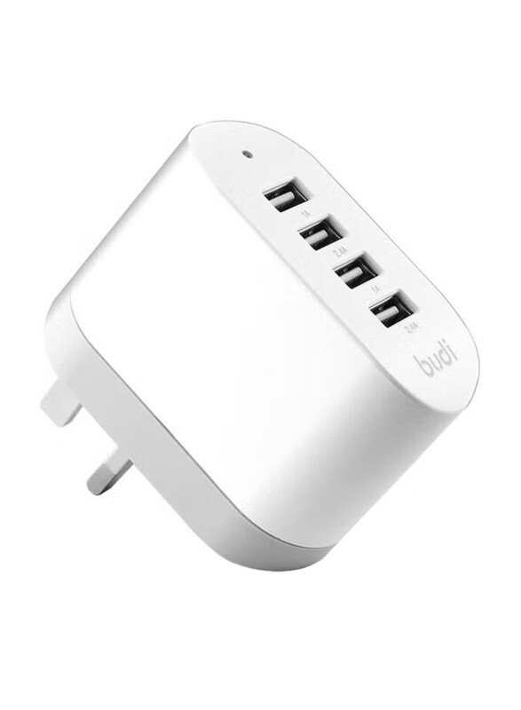 

Budi Portable Adapter With 4 Usb Ports, White