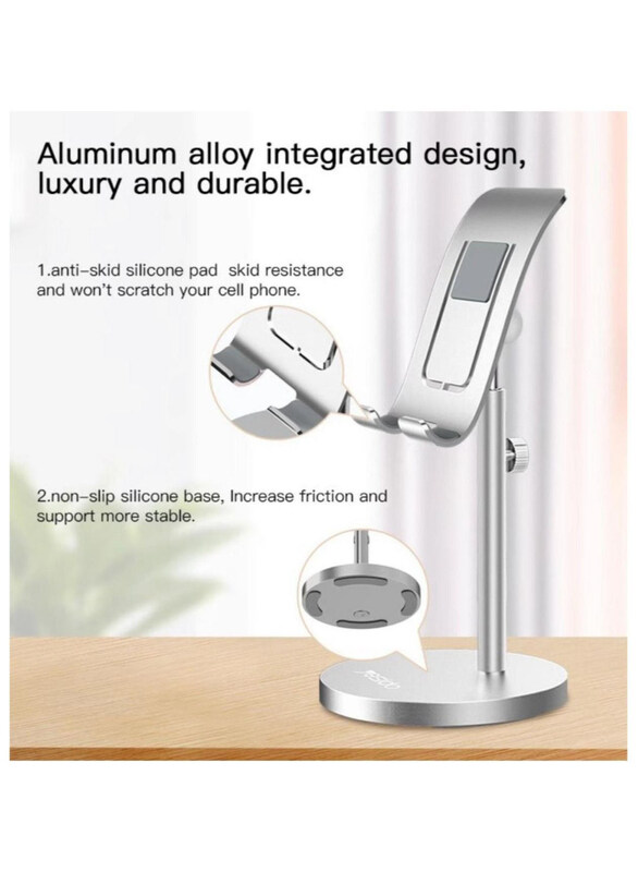 

Universal Yesido Aluminium Alloy Stable Tablet Holder Practical Foldable for Office & Home, Silver