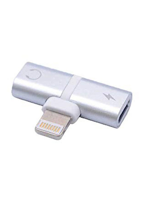 

Go-Des 2-in-1 Lightning Earphone and Charger Connector With Pouch, Silver/White