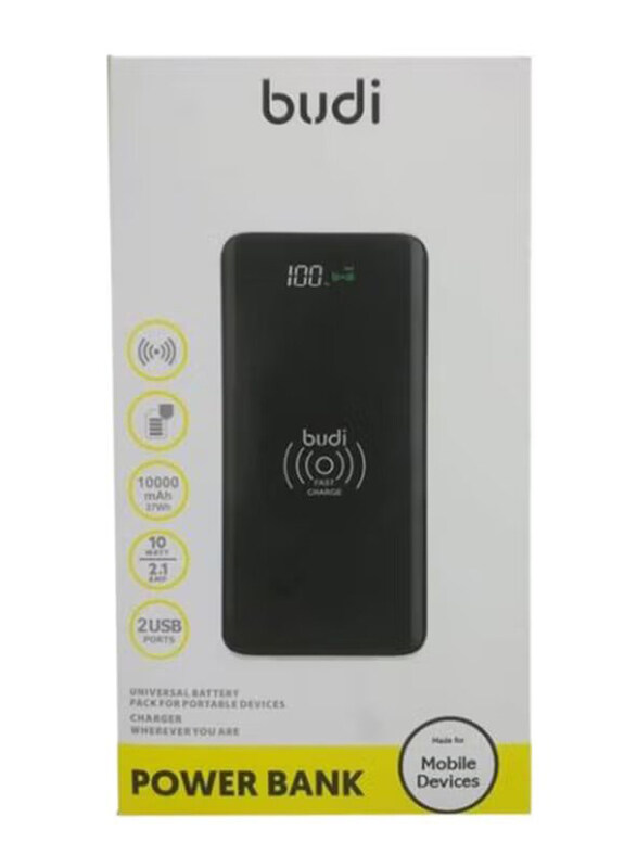 

Budi 10000mAh 2-USB Fast Charger Power Bank, Black