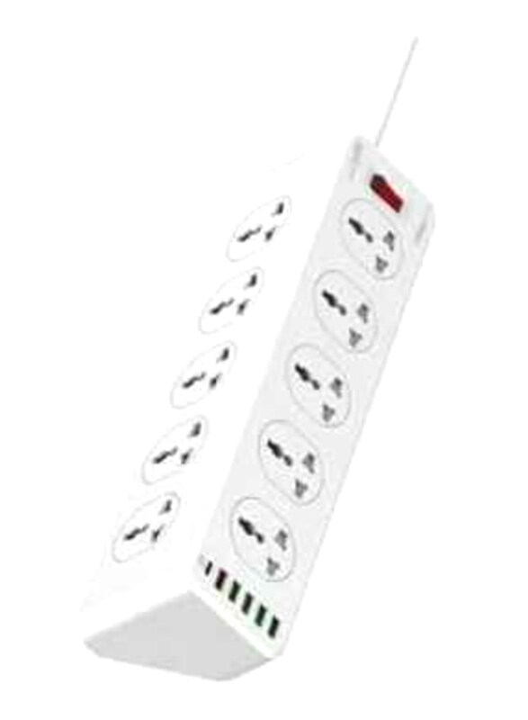 

Jbq UK Sockets Wall Charger, 5 USB Ports and 1 Type-C PD Port with 2-Meter Power Cord Cable, 2500W, White