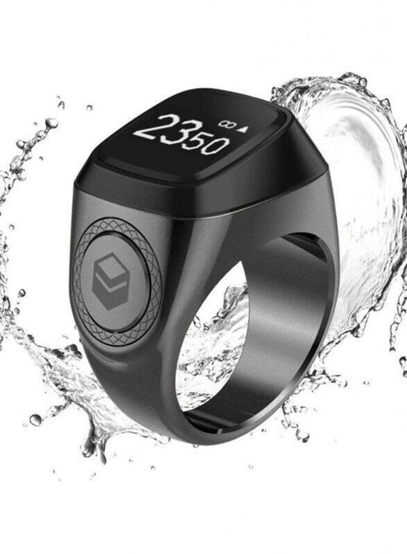 

iQibla Tasbih Zikr Water Resistant Smart Ring, Free Size, Black