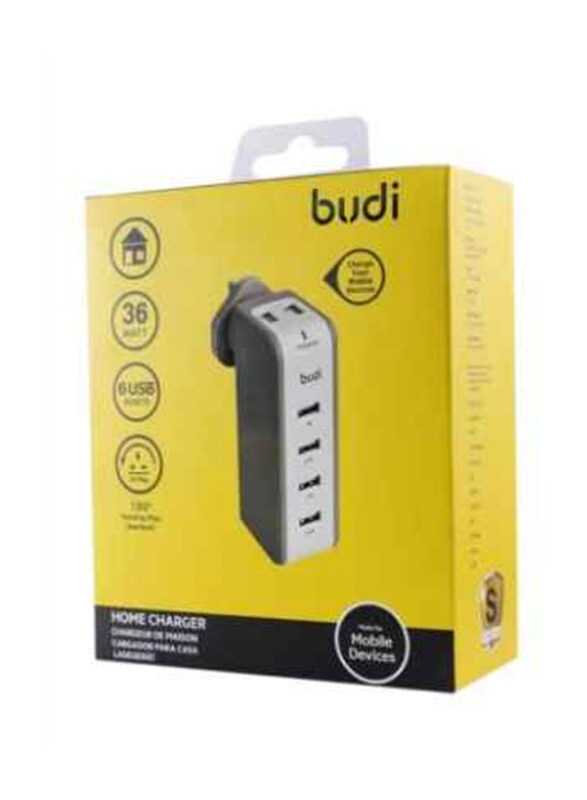 

Budi Wall Charger, 36W with 6 USB Ports, White