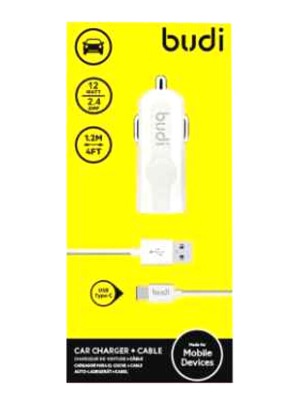 

Budi Usb Car Charger, 2.4A USB, White