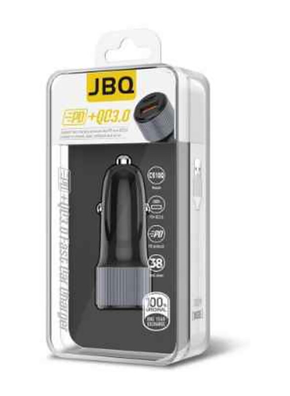 

Jbq Fast Car Charger, 38W with USB Type C PD + QC3.0 C510Q, Black