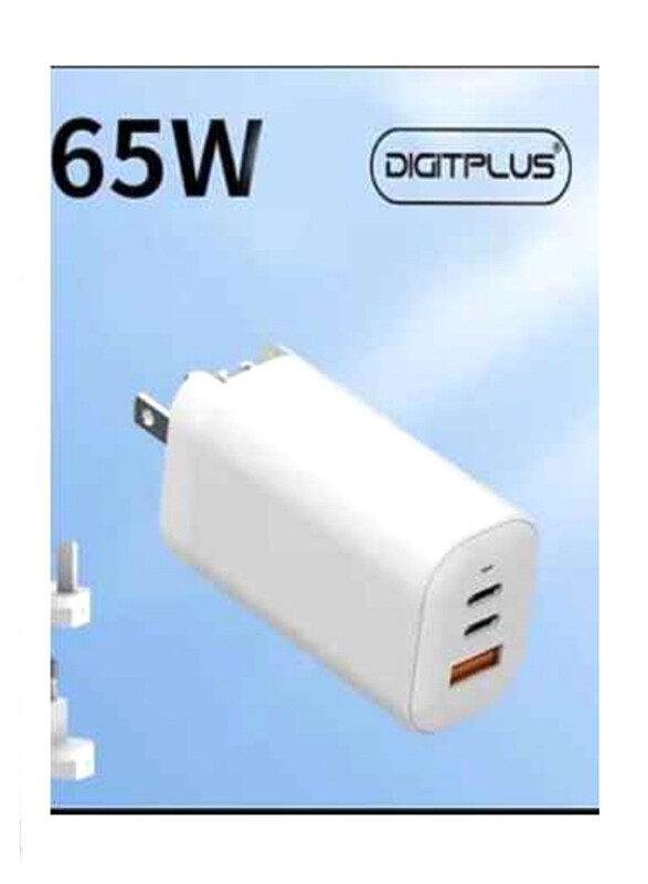 

Digitplus Wall Charger, 65W with PD + QC 3.0 Fast Charging, White